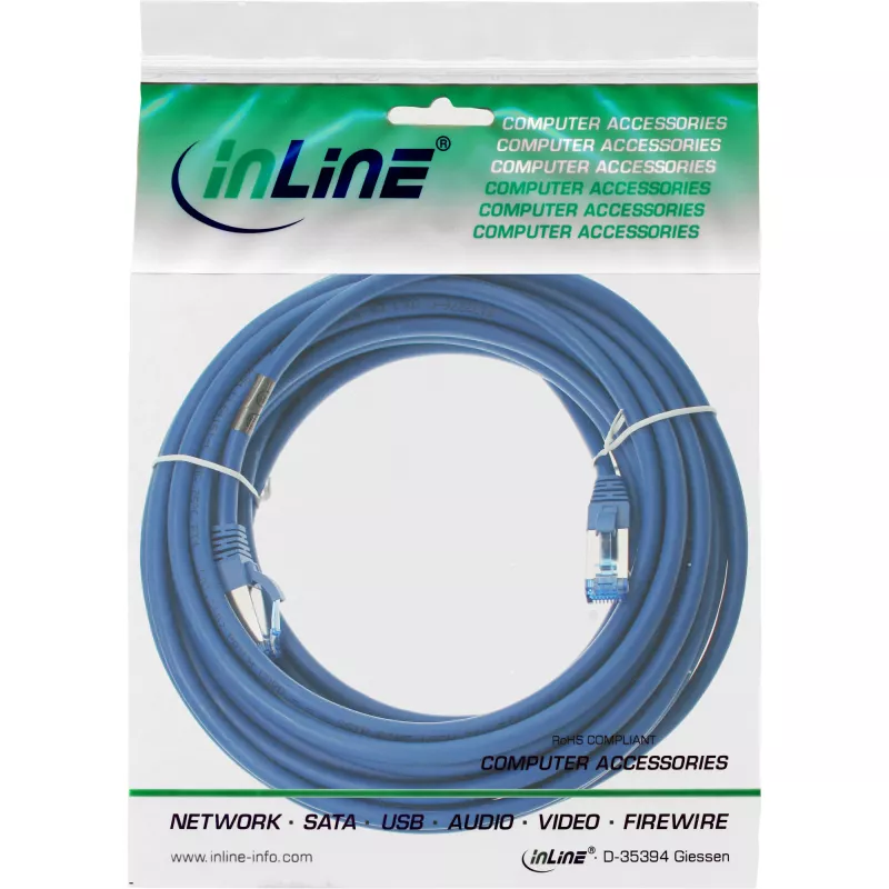 InLine patch kábel S/FTP PiMF Cat.6A bezhalogénový 500 MHz modrý 20 m