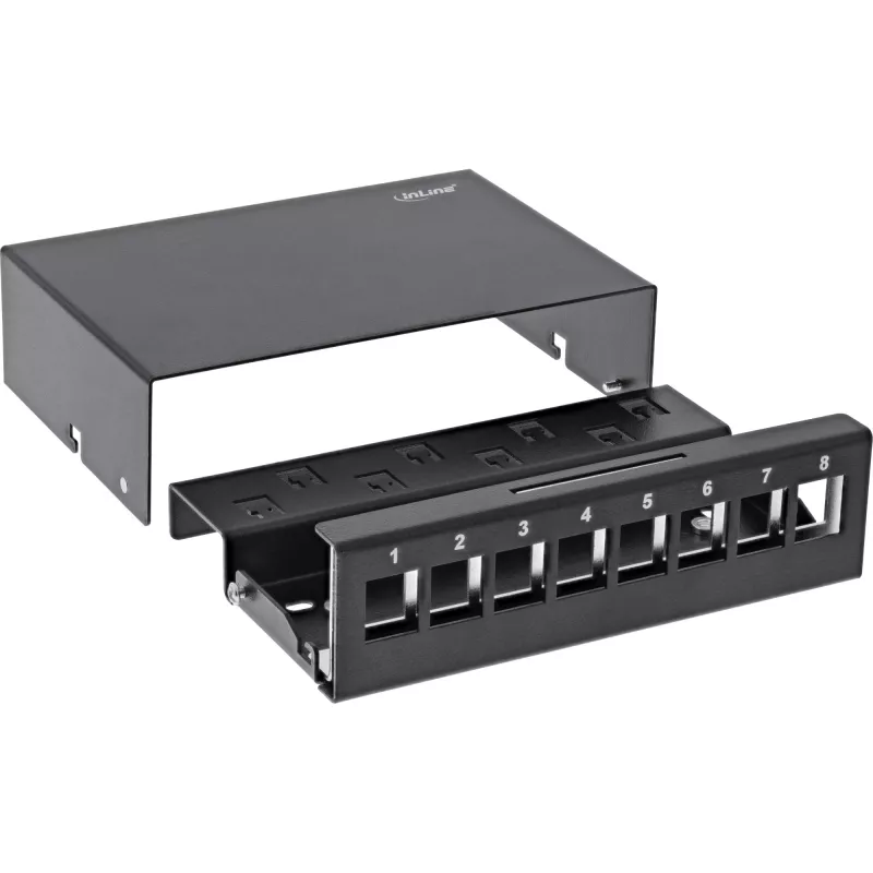 InLine desktopová konsolidačná bodová skrinka 8x Keystone RJ45, kov, čierna RAL9005
