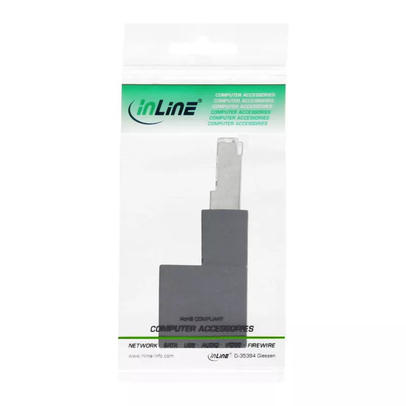 InLine adaptér patch kábla Cat.6A, RJ45 konektor samec/samica, 90° zahnutý nadol