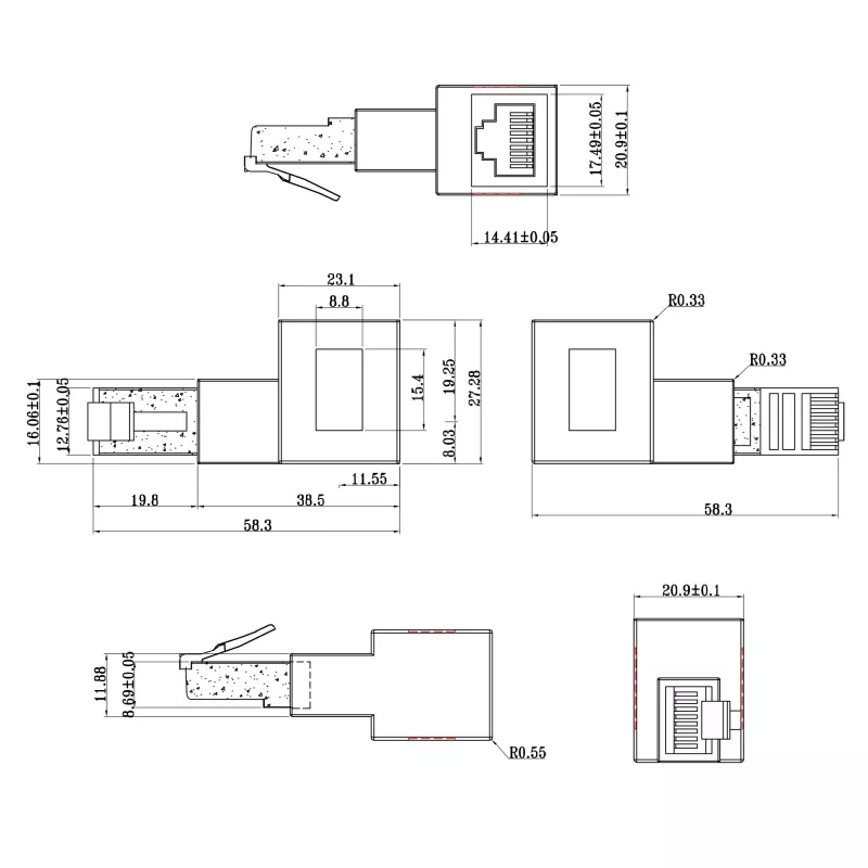 InLine adaptér patch kábla Cat.6A, RJ45 konektor samec/samica, 90° zahnutý doľava