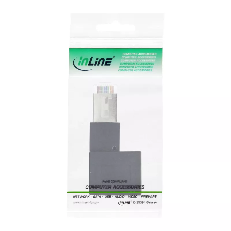 InLine adaptér patch kábla Cat.6A, RJ45 konektor samec/samica, 90° zahnutý doľava