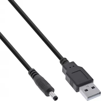 InLine USB DC napájací adaptér kábel, USB A konektor samec na DC konektor samec 4,0x1,70 mm, čierny, 1 m