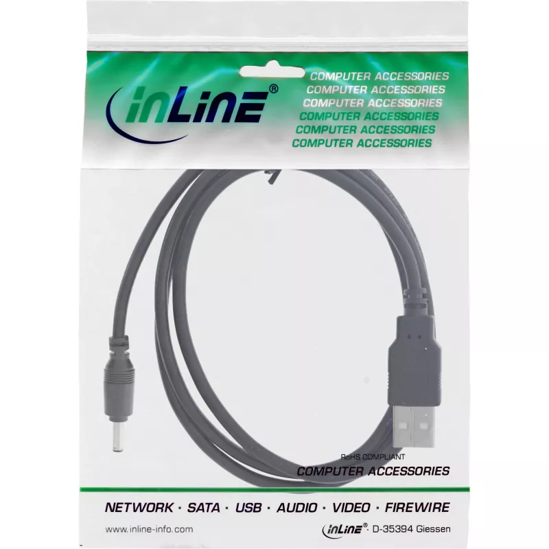 InLine USB DC napájací adaptér kábel, USB A konektor samec na DC konektor samec 4,0x1,70 mm, čierny, 1 m