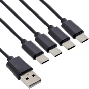 InLine USB 4in1 Y nabíjací kábel, 1x USB-A konektor samec na 4x USB-C konektor samec, čierny, 2 m