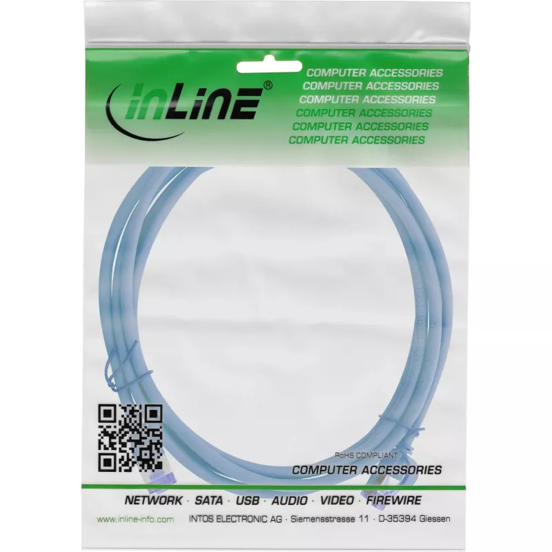 Sieťový kábel InLine® patch kábel štíhly 74914B RJ45 Cat.6A 1,5 m modrý