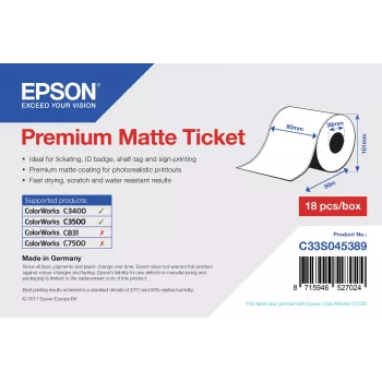 Epson Premium Matt Ticket - rolka: 80 mm x 50 m, matný, 107 g/m², 1 ks, 107 mm, 108 mm, 89 mm