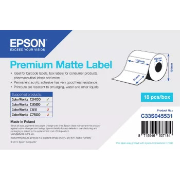 Epson Premium matná etiketa – vysekávaná rolka: 102 mm x 51 mm, 650 etikiet