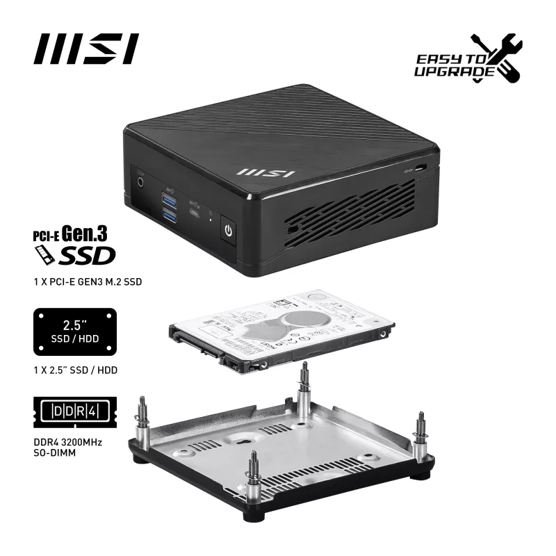MSI Cubi N ADL-006DE Intel® N N200 4 GB DDR4-SDRAM 128 GB SSD Windows 11 Pro Mini PC čierny
