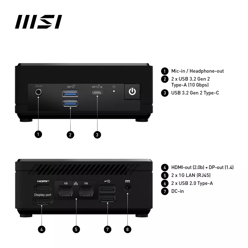 MSI Cubi N ADL-006DE Intel® N N200 4 GB DDR4-SDRAM 128 GB SSD Windows 11 Pro Mini PC čierny