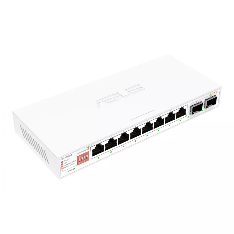 Neřízený Ethernet switch ASUS QG-U1080 — 8 × 2,5G RJ-45 portov, MAC 16K, biela, 12V