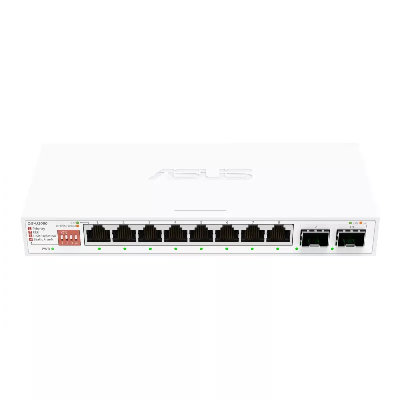Neřízený Ethernet switch ASUS QG-U1080 — 8 × 2,5G RJ-45 portov, MAC 16K, biela, 12V