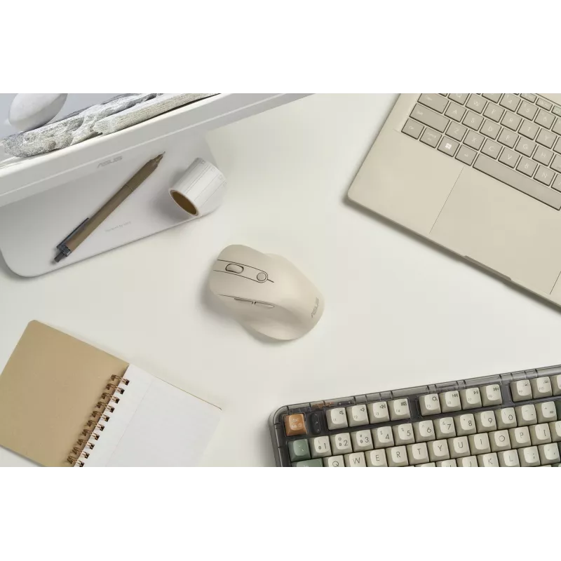 Bezdrôtová myš pre pravákov ASUS MD105 MK-WH — RF + Bluetooth, 2400 DPI, koliesko, batéria, béžová