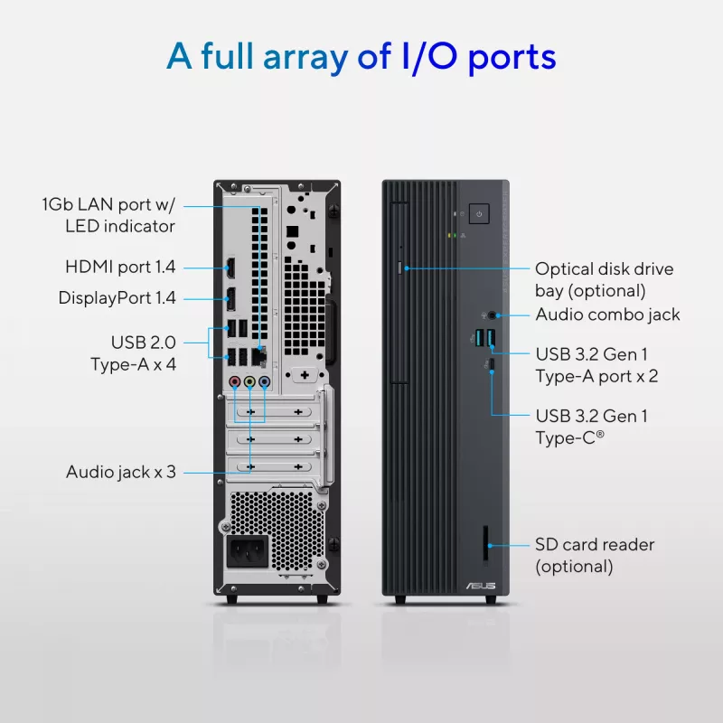 Desktop PC ASUS ExpertCenter P500 SFF P500SV-05210H009X — Intel Core 5 210H, 16 GB DDR5, 512 GB SSD, Windows 11 Pro, sivá