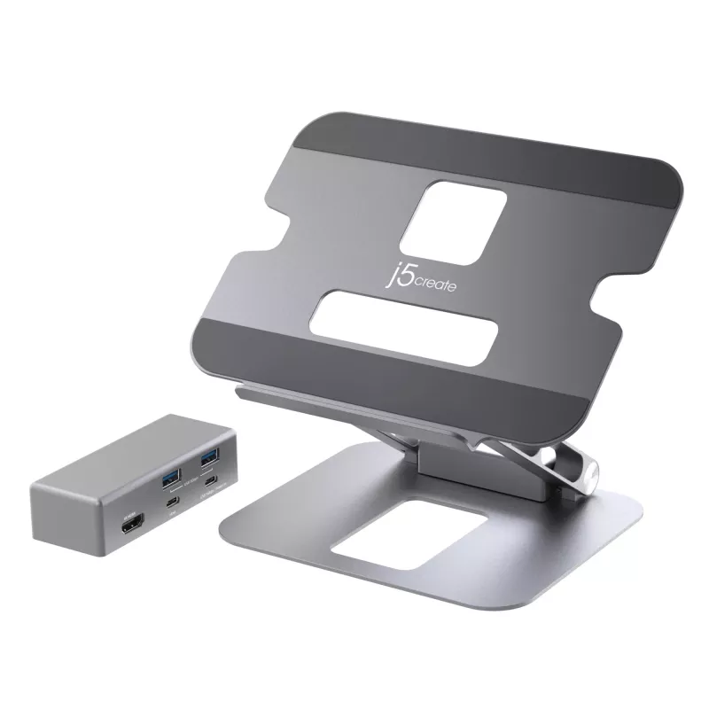 j5create JTS327 Multi-Angle 4K Docking Stand, stojan na laptop, sivý, hliník, 40,6 cm (16