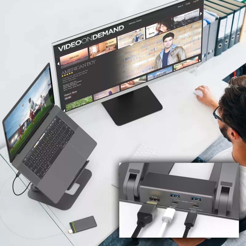 j5create JTS327 Multi-Angle 4K Docking Stand, stojan na laptop, sivý, hliník, 40,6 cm (16