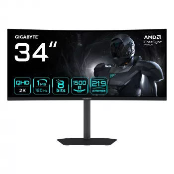 GIGABYTE GS34WQCA 34 palcov WQHD Curved Gaming monitor - 3440 x 1440, 1500R, 120 Hz, 1 ms, 300 cd/m², FreeSync Premium, HDR Ready, HDMI 2.0, DisplayPort 1.4