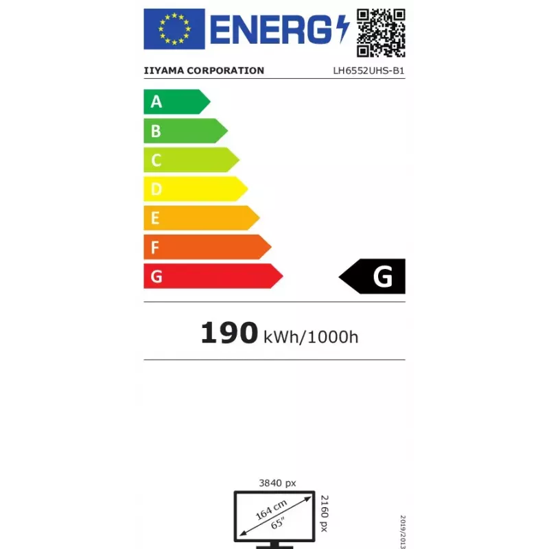 Digital-Signage displej IIYAMA LH6552UHS-B1 64,5 palca IPS 4K 3840x2160 500 cd/m² Android 8.0 24/7 čierny
