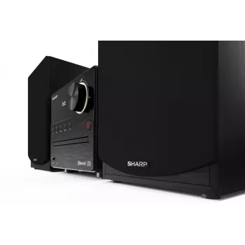 Mikrosystém Sharp XL-B512(BK) – 45 W, jednoduchý CD prehrávač, FM rádio, MP3, banánové konektory reproduktorov, čierny