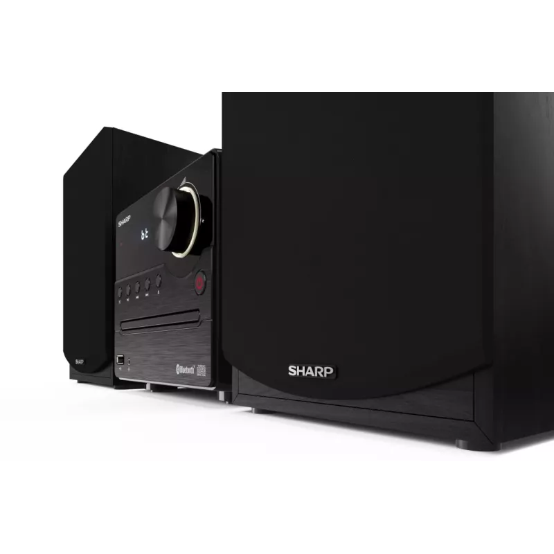 Mikrosystém Sharp XL-B512(BK) – 45 W, jednoduchý CD prehrávač, FM rádio, MP3, banánové konektory reproduktorov, čierny