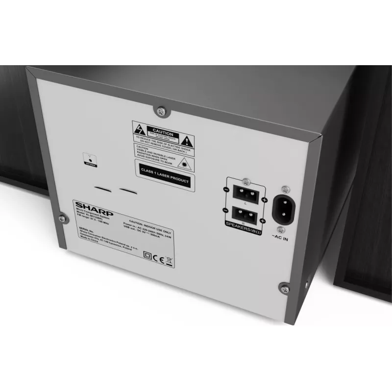 Mikrosystém Sharp XL-B512(BK) – 45 W, jednoduchý CD prehrávač, FM rádio, MP3, banánové konektory reproduktorov, čierny