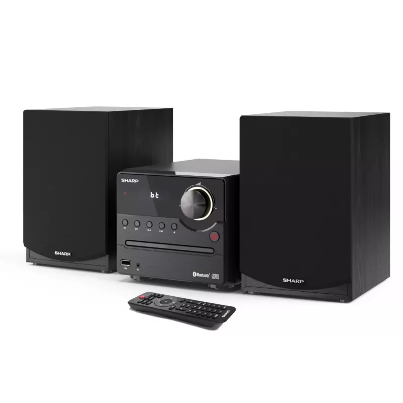 Mikrosystém Sharp XL-B512(BK) – 45 W, jednoduchý CD prehrávač, FM rádio, MP3, banánové konektory reproduktorov, čierny