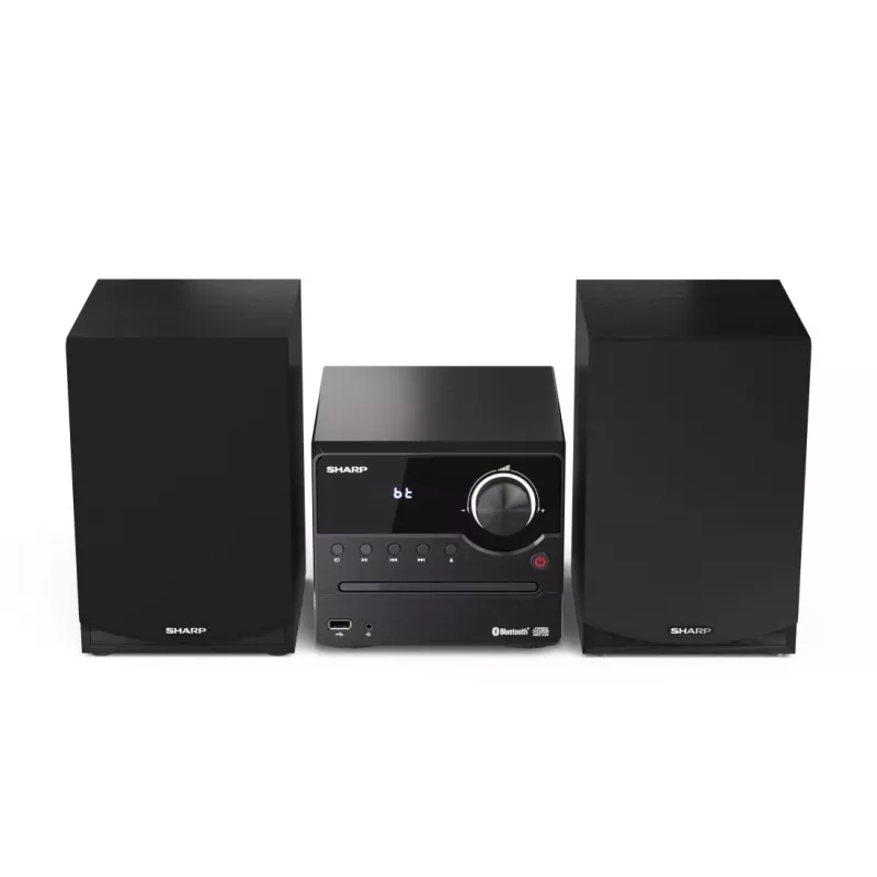 Mikrosystém Sharp XL-B512(BK) – 45 W, jednoduchý CD prehrávač, FM rádio, MP3, banánové konektory reproduktorov, čierny