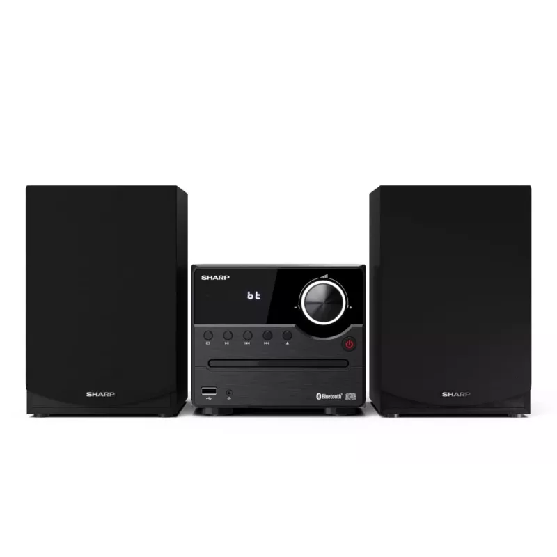 Mikrosystém Sharp XL-B512(BK) – 45 W, jednoduchý CD prehrávač, FM rádio, MP3, banánové konektory reproduktorov, čierny