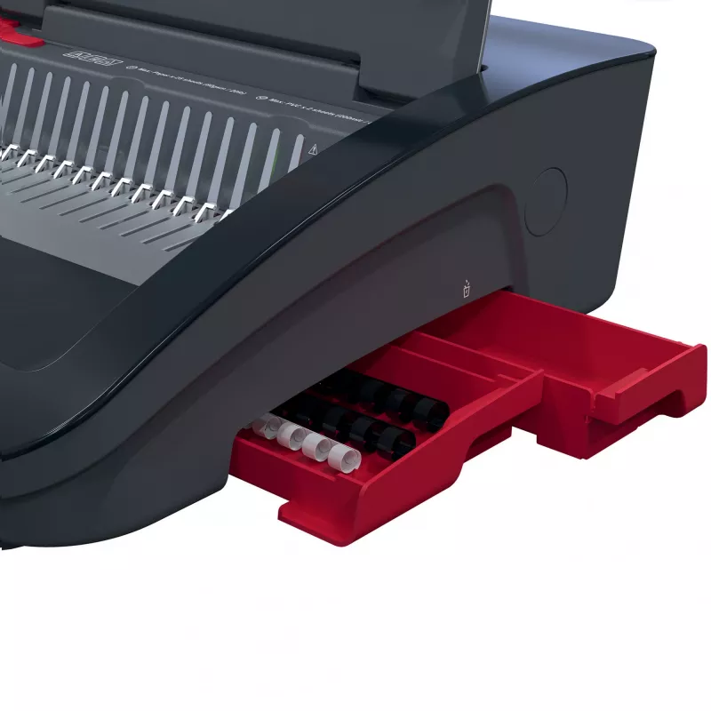 GBC CombBind® CB25E elektrický viazací stroj, hrebeňový viazací stroj, elektrický, 390 listov, čierna, červená