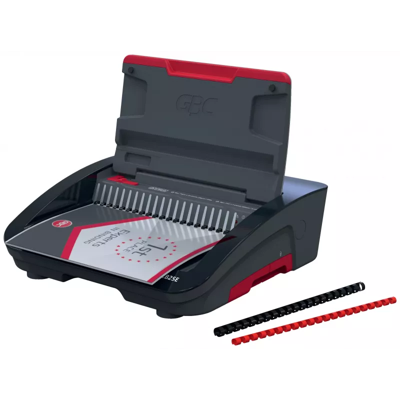 GBC CombBind® CB25E elektrický viazací stroj, hrebeňový viazací stroj, elektrický, 390 listov, čierna, červená