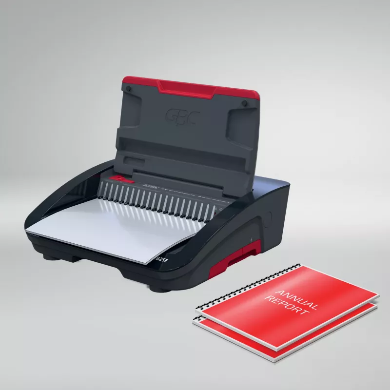 GBC CombBind® CB25E elektrický viazací stroj, hrebeňový viazací stroj, elektrický, 390 listov, čierna, červená