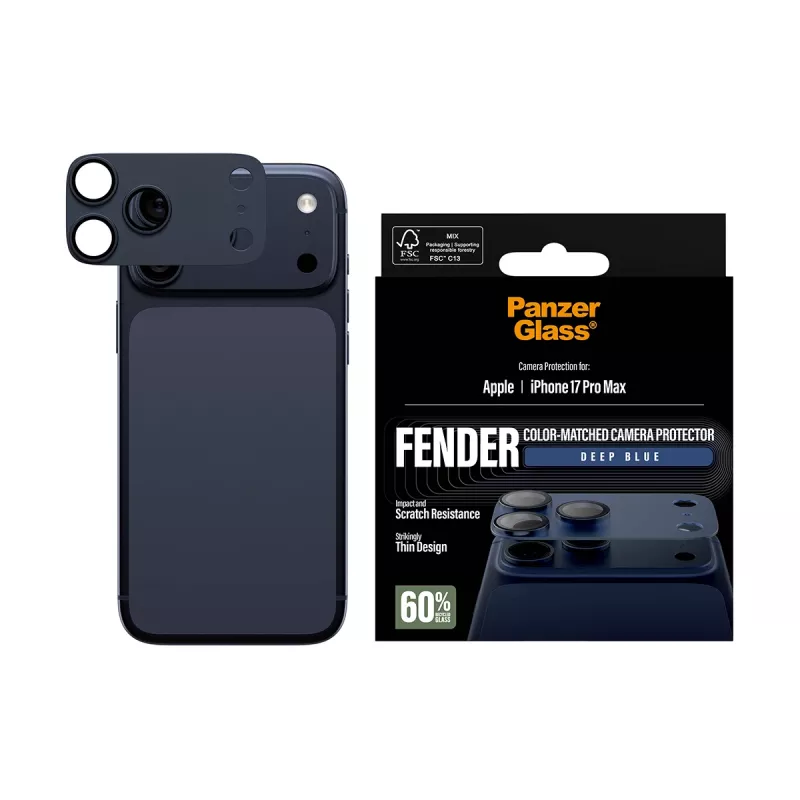 Ochranné sklo kamery PanzerGlass Fender Deep Blue pre iPhone 17 Pro Max, silikón, odolné proti poškriabaniu a nárazom