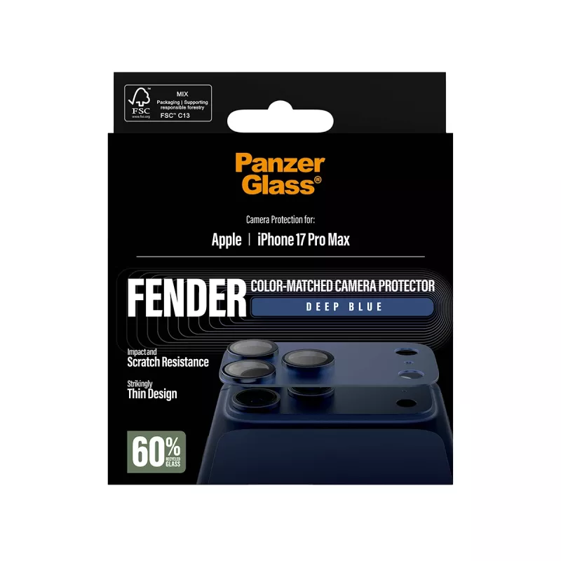 Ochranné sklo kamery PanzerGlass Fender Deep Blue pre iPhone 17 Pro Max, silikón, odolné proti poškriabaniu a nárazom