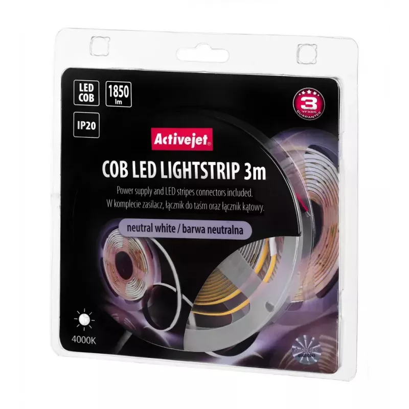 Univerzálny LED pásik ActiveJet AJE-COB 3 m neutrálna biely 1850 lm 19 W IP20