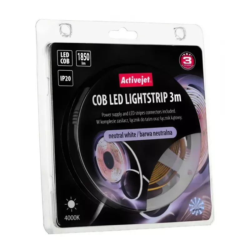 Univerzálny LED pásik ActiveJet AJE-COB 3 m neutrálna biely 1850 lm 19 W IP20