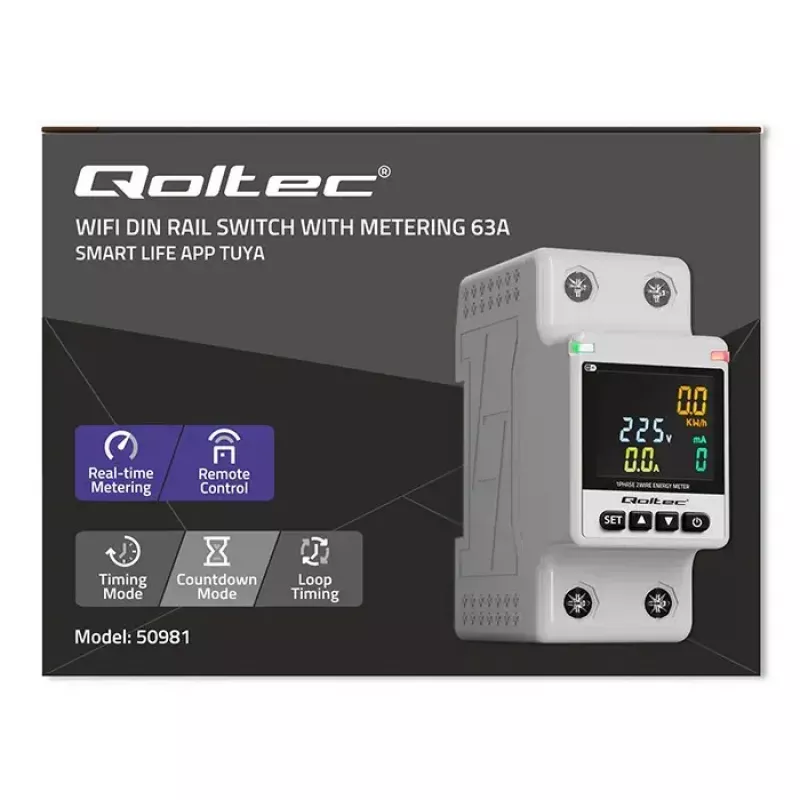 Jednofázový merač spotreby energie QOLTEC 50981 DIN35 230V 50Hz