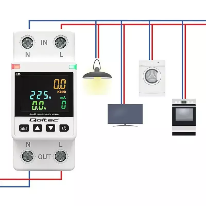 Jednofázový merač spotreby energie QOLTEC 50981 DIN35 230V 50Hz