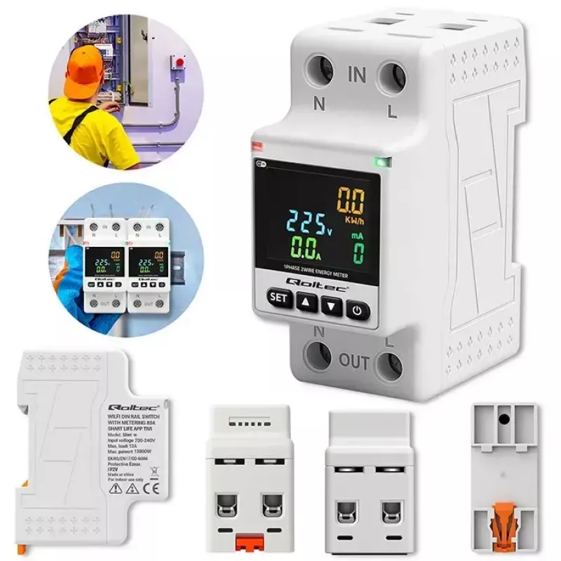 Jednofázový merač spotreby energie QOLTEC 50981 DIN35 230V 50Hz