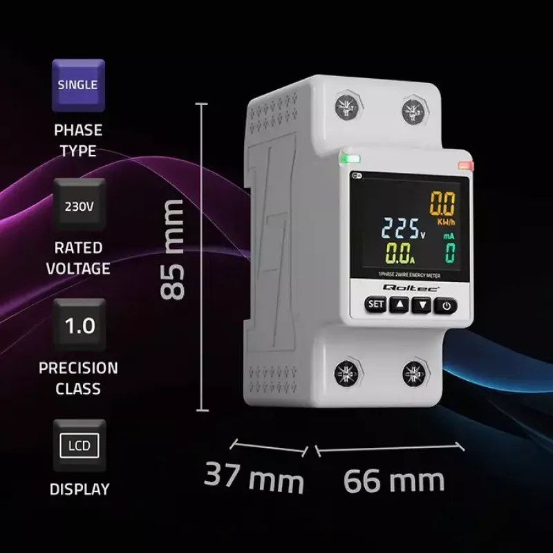 Jednofázový merač spotreby energie QOLTEC 50981 DIN35 230V 50Hz