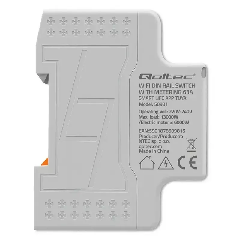 Jednofázový merač spotreby energie QOLTEC 50981 DIN35 230V 50Hz