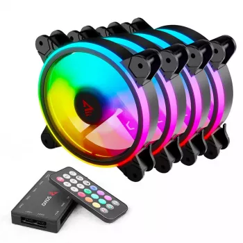 SAVIO FAN-01 Balenie 4 ks ARGB ventilátor 120mm s ovládačom a diaľkovým ovládaním, čierny