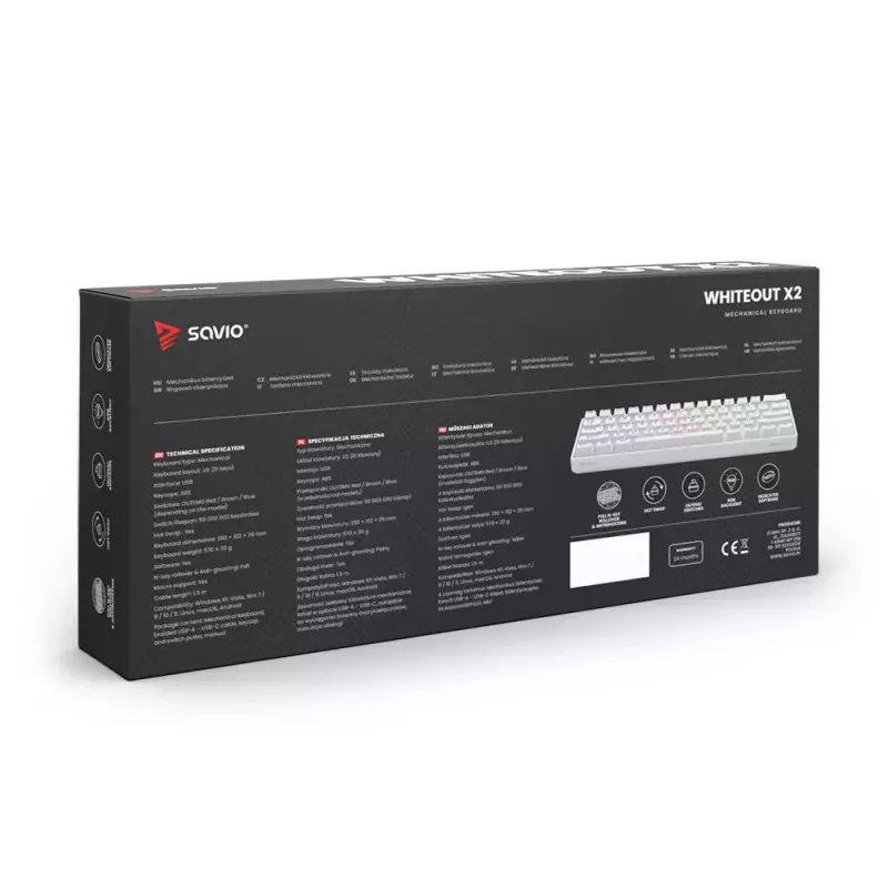 Savio WHITEOUT X2 RED herná klávesnica USB QWERTY mechanická 61 klávesov