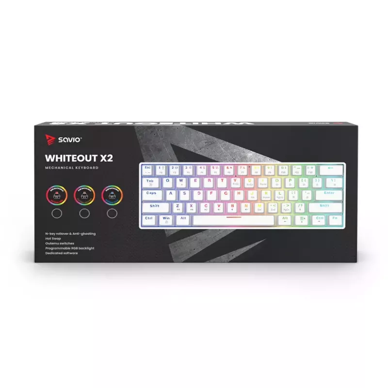 Savio WHITEOUT X2 RED herná klávesnica USB QWERTY mechanická 61 klávesov