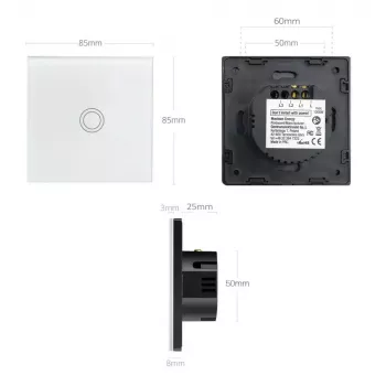 Dotykový vypínač svetla MACLEAN MCE703W, sklenený predný panel, 1-násobný, 220V