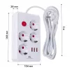 Predlžovacia zásuvková lišta MACLEAN MCE393 W — 4 zásuvky + 3×USB, 110–240V, 2,1A USB, 2500W, 3 m, biela