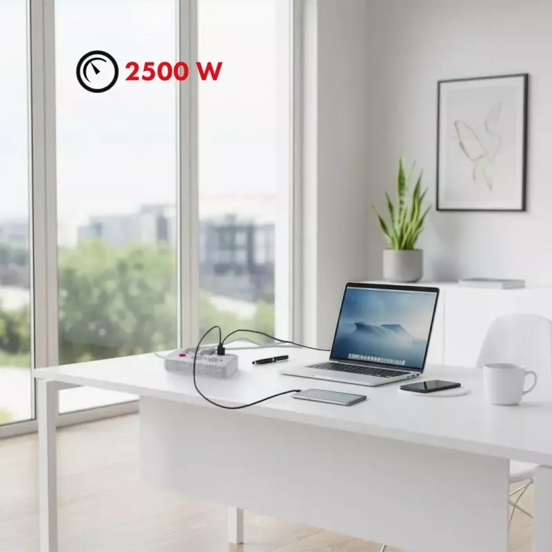Predlžovacia zásuvková lišta MACLEAN MCE393 W — 4 zásuvky + 3×USB, 110–240V, 2,1A USB, 2500W, 3 m, biela