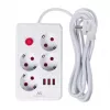 Predlžovacia zásuvková lišta MACLEAN MCE393 W — 4 zásuvky + 3×USB, 110–240V, 2,1A USB, 2500W, 3 m, biela