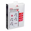 Predlžovacia zásuvková lišta MACLEAN MCE393 W — 4 zásuvky + 3×USB, 110–240V, 2,1A USB, 2500W, 3 m, biela