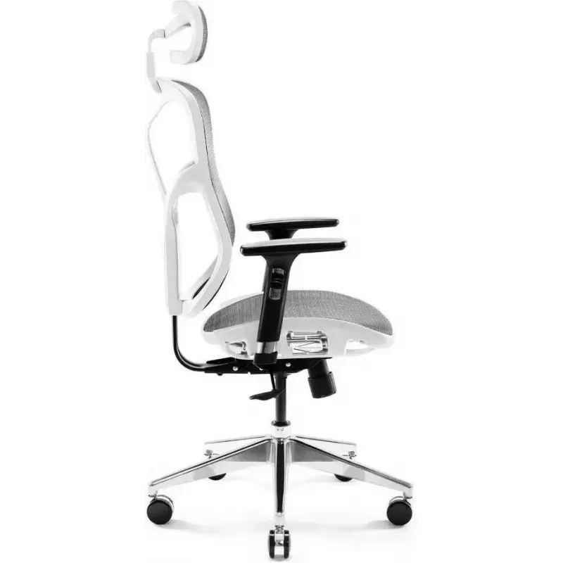 Ergonomická kancelárska stolička Diablo Chairs V-Basic biela-sivá – nastaviteľná výška a sklon, podrúčky, bedrová opierka