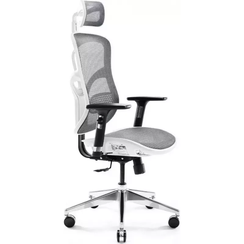 Ergonomická kancelárska stolička Diablo Chairs V-Basic biela-sivá – nastaviteľná výška a sklon, podrúčky, bedrová opierka