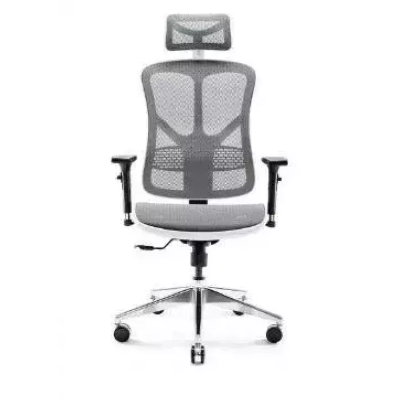 Ergonomická kancelárska stolička Diablo Chairs V-Basic biela-sivá – nastaviteľná výška a sklon, podrúčky, bedrová opierka